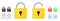 Vector icon set of lock icons. Lock and unlock symbols in different styles. Open unlocked and closed locked graphic elements