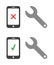 Vector icon set of repair smartphone with spanner