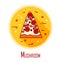 Vector icon with slice of pizza Mushroom in a coloured circle. Vector banner for fast food. Thin line flat design