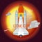 Vector icon of space shuttle icon in flat style. Cosmic ship illustration on the background of red planet