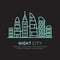 Vector Icon Style Illustration of Smart Modern City, New Eco District, Skyscraper Town Concept, Night Neon Light