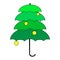 Vector icon stylized Christmas tree in the form of a green four-tiered umbrella isolated on a white