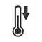 Vector icon of a thermometer with a down arrow. Temperature decrease. Temperature sensor. Simple design