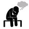 Vector icon of thinker man sitting on a small tool with thought bubble symbol