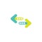 Vector icon. Two green and blue opposite horizontal rounded arrows isolated on white. Flat icon