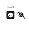 Vector icon of a type D electrical outlet and an electric plug. Flat design