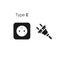 Vector icon of a type E electrical outlet and an electric plug. Flat design