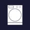 Vector icon of washing machine. Vector white icon on dark blue b