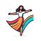 Vector icon of a woman dancing energetically in a vibrant and colorful skirt