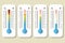 Vector icons of Celsius and Fahrenheit meteorology thermometers measuring heat, normal and cold in flat style. Design