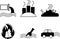 Vector icons of environmental pollution. Environmental protection symbols. Ecological catastrophy. Water pollution, forest fires,