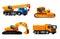 Vector icons of heavy machinery industry trucks