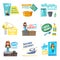 Vector icons for home housework cleaning washing