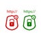 Vector Icons: http and https Protocols with Lock, Check and Cross: Red and Green Colors.