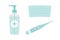 Vector icons, illustrations of medical face mask, sanitizer hand gel in bottle and thermometer. Coronavirus, covid-19 protection