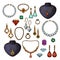 Vector icons of jewelry bijou fashion accessories