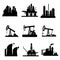 Vector icons of oil derricks and gas mining plants