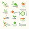 Vector icons of organic natural food, vegan and vegatarian signs