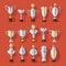 Vector icons set of bronze sport award cups.