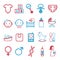 Vector icons set for creating infographics related to childbirth and newborn babies like pacifier, diaper, baby phone, crib, bib o