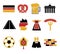 Vector icons set for creating infographics related to Germany, like leather trousers, beer mug, pretzel,