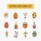 Vector icons set of different Easter celebration elements.