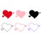 Vector icons set of different hearts pierced with arrow on white background