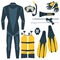 Vector icons set of diving equipment