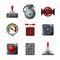 Vector icons set with industrial design elements. Analog interface object isolated on white. Levers, switches, buttons