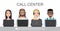 Vector icons set multiracial Male and female call center avatars in a cartoon style with a headset, conceptual of