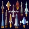 Vector icons set of space rockets.