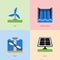 Vector icons set with wind, solar, tidal and hydroelectricity isolated illustration
