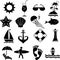 Vector icons silhouettes on a marine theme in black