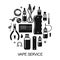 Vector icons of vape and accessories