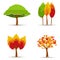 Vector Icons Of Various Types Of Trees Showing In Autumn