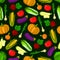 Vector icons of vegetables in seamless pattern