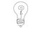 Vector idea lamp. One line style illustration. Electric light bulb with question mark. Concept of idea emergence. Isolated on