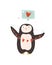 Vector iilustration of lovely penguin with garland of hearts. Funny animal character design