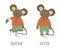 Vector ill animal versus healthy. Cute mouse with bandage on its arm. Funny patient characters. Medical illustration for children