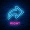 Vector illuminated neon light icon sign arrow turn right