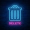 Vector illuminated neon light icon sign delete trash can