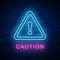 Vector illuminated neon light icon sign triangle caution