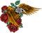 vector illustraion of eagle with flower roses