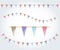 Vector illustrated flag garland set. Triangle flags on the rope. Pastel party decoration.Birthday design decoration