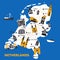 Vector illustrated map of Netherlands with main attractions