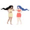 Vector illustration with 2 beautiful women plus size. Caucasian and European girls body positive with healthy long hair. Different