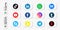 Vector illustration of 3D buttons of Popular social media and social network applications. Neumorphism style. For editorial use