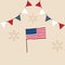 Vector illustration 4th of July independence day greeting card with American flag banner garland bunting decoration fireworks