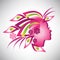 Vector illustration of abstract Beautiful stylized woman pink silhouette in profile with floral hair
