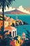 Vector illustration of abstract of a seaside town, beautiful travel European destination